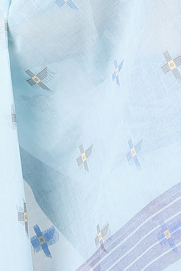 Sky Blue Pure Cotton Ananda Tant Saree (1076)